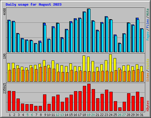 Daily usage for August 2023